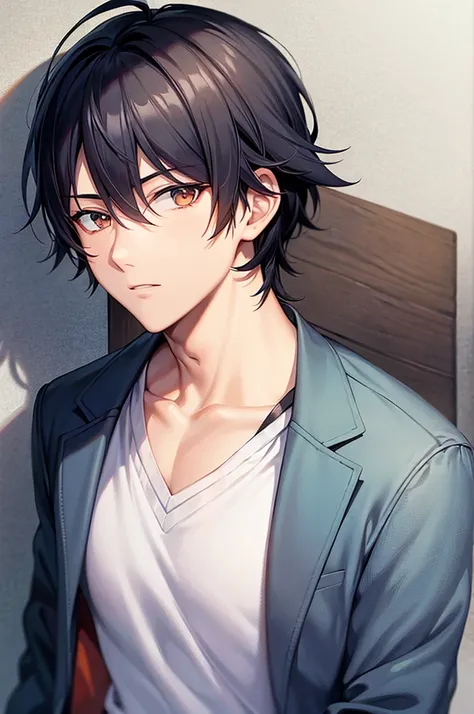 A handsome anime boy with black hair 