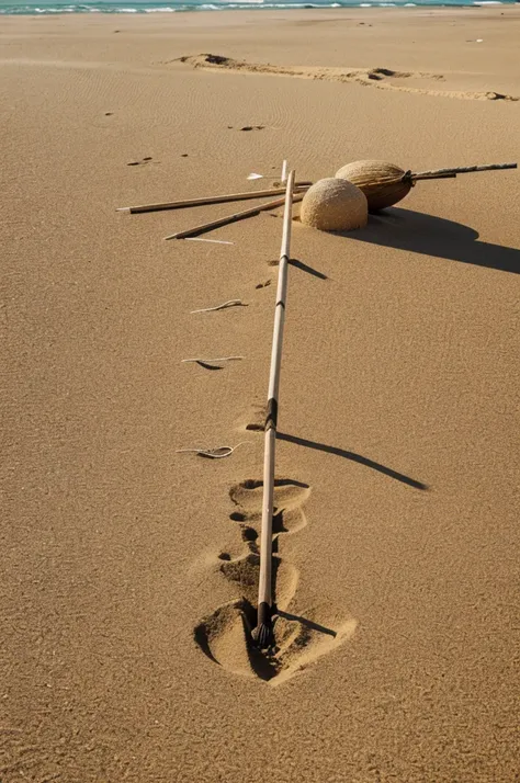 background of native beach with spears stuck in the sand