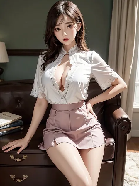 Sexy OL secretary lace top short skirt suit female sexy female pajamas ol hip skirt deep V shirt spicy