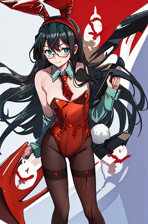 best quality, masterpiece, highres, solo, {ooyodo_kantaicollection:1.15}, black_hair, long_hair, glasses, hairband, semi-rimless_eyewear, under-rim_eyewear, blue_eyes, green_eyes, small_breasts, 1girl, looking_at_viewer, necktie, harbor_background, red_nec...