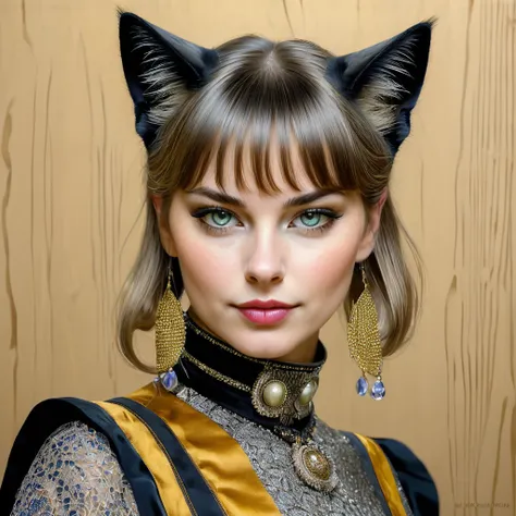 a portrait of a cat girl, Nahaufnahme, Meisterwerk, best quality, Luxus-Stil, linienkunst