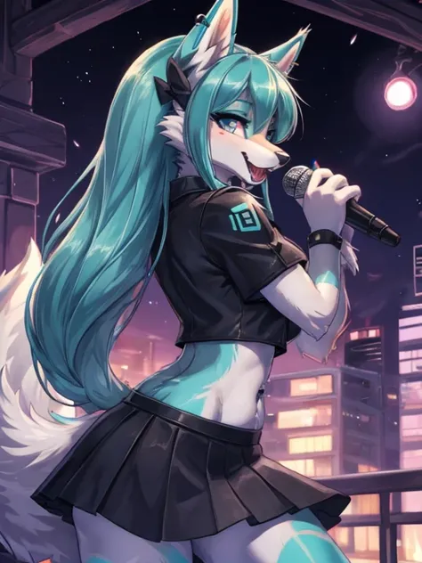 Chica anime,tennage girl 18 years old, anime style, cute hatsune miku x suicune, shy girl , Orejas de Kitsune, arte de dark natasha, city landscape, arte de vixen aztra, cuerpo completo, platas hermosas, cintura delgado, caderas amplias, piernas torneadas,...