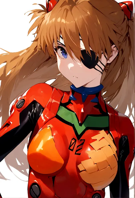 best quality, masterpiece,  bodysuit, evangelion:_3.0_you_can_(not)_redo, (eyepatch), white_background, looking_away, 1girl, reb...