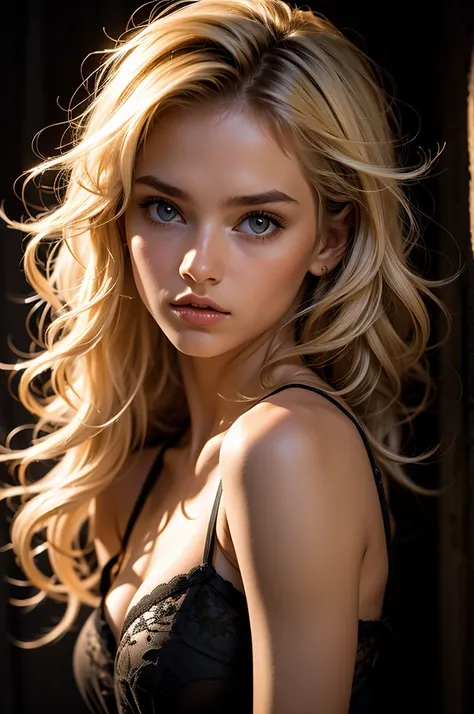 super cute blond woman in a dark theme