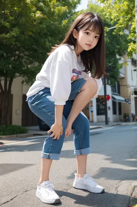 beautiful girl、Crab-legged stance