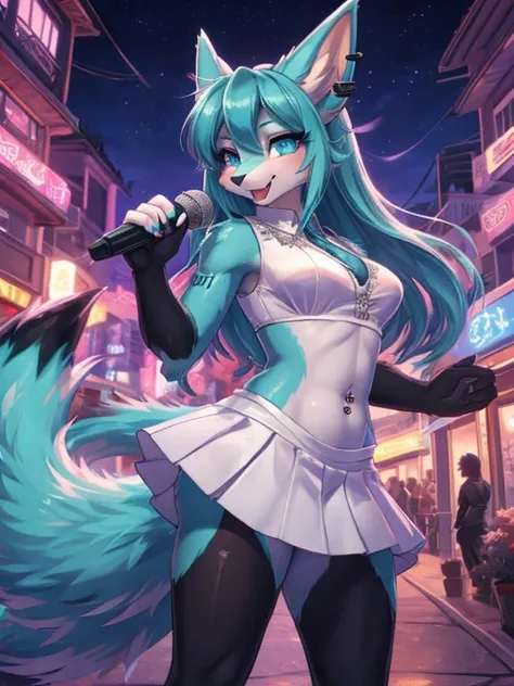 Chica anime,tennage girl 18 years old, anime style, cute hatsune miku x suicune, shy girl , Orejas de Kitsune, arte de dark natasha, city landscape, arte de vixen aztra, cuerpo completo, patas hermosas, cintura delgada, caderas amplias, navel white blouse,...