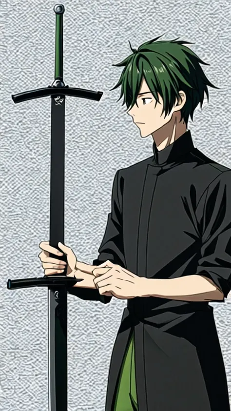 1 man, black, with green hair, and a sword 