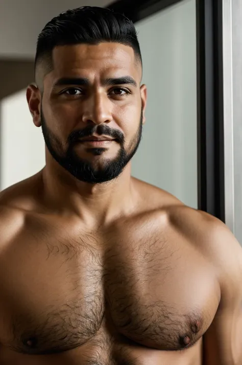 35-year-old Latino man with a well-trimmed beard and fade 