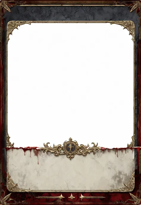 A card border UI，Medieval European aristocracy design，Dark Style，There are blood stains on the parchment backing.。