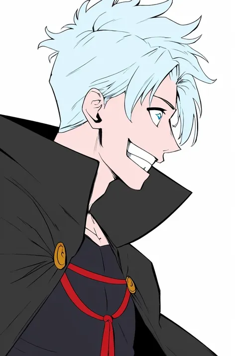 a 20-years-old man, wearing ninja clothes. wearing a black cape, smiling, anime style, (side-view: 1.4).