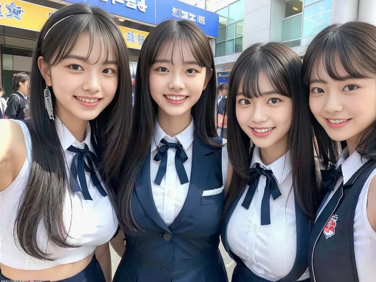 (a trio of super cute korean high school girls take a photo together 1.2)(grin,smile)(beautiful sweat:1.1)(16k, raw photos, high...