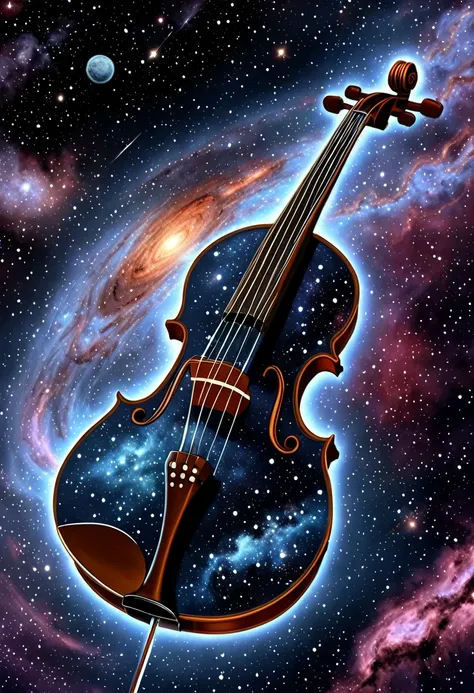 dreamlikeart, galaxy, outer space, nebula, star, [cyberpunked] three string fiddle from the stars (star:1.5),