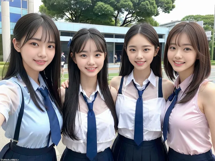 (a trio of super cute korean high school girls take a photo together 1.2)(grin,smile)(beautiful sweat:1.1)(16k, raw photos, high...