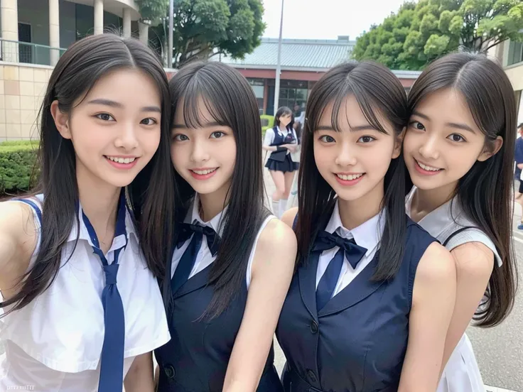 (a trio of super cute korean high school girls take a photo together 1.2)(grin,smile)(beautiful sweat:1.1)(16k, raw photos, high...