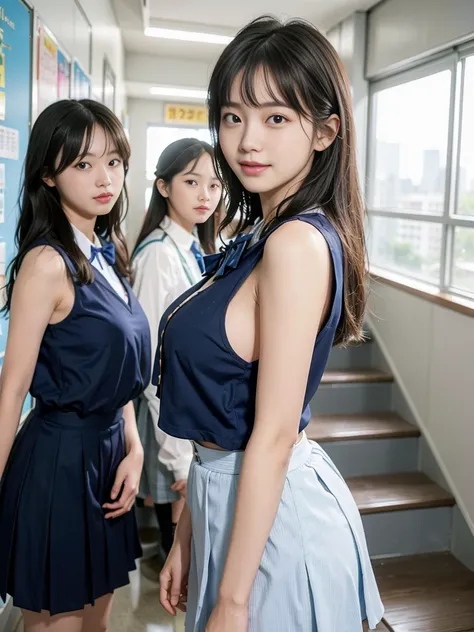 (a trio of super cute korean gal high school girls take a photo together 1.2)(grin,smile)(beautiful sweat:1.1)(16k, raw photos, ...