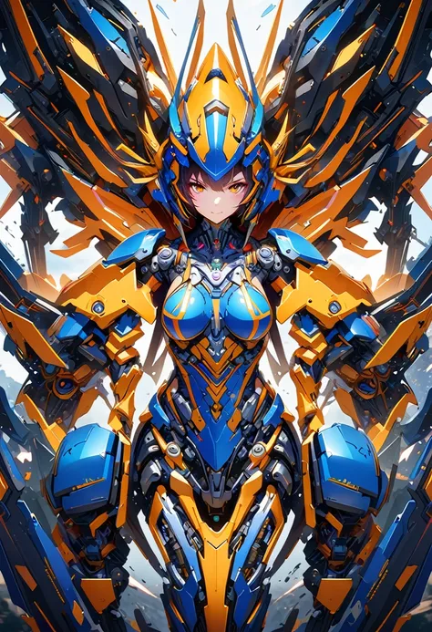 Anime style image of a woman with a skeleton body and helmet, Unreal Engine rendering + goddess, Biomechanics OPPEIN, Highly detailed cybernetic mechanics, White biomechanical details, female body, 3D rendering character art 8k, detailed body, complex mach...