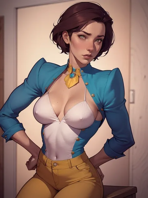 um desenho de uma mulher de jeans e blusa amarela, Estilo de arte de Charlie Bowater, arte do personagem Charlie Bowater, estilo artgerm, retrato de personagem de corpo inteiro, artgerm e lois van baarle, estilo de charlie bowater, retrato de corpo inteiro...