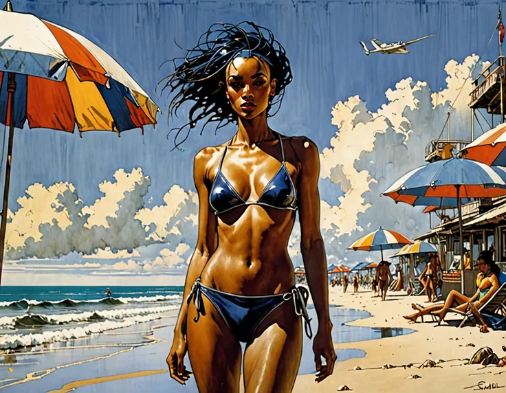 A beautiful day in the beach by unique style of Enki Bilal