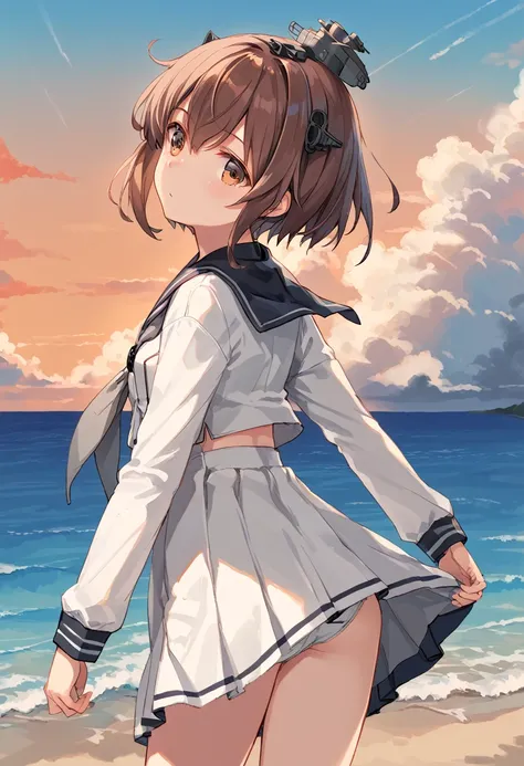 score_9,score_8_up,score_7_up,source_anime,cowboy shot,masterpiece,best quality,details background,extremely detailed,1girl,1girl,yukikaze (kancolle), brown hair, brown eyes,small breasts,short hair, sailor dress,dress,sailor collar,long sleeves,neckerchie...