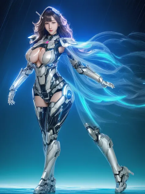 beautiful clear face(Rain waves_haneame：1.5)， Super Detail, High Detail, high quality, best quality, High resolution，Beautiful female robot,Mechanical body，Mechanical body structure,Full body tights(high-tech style)，Streamlined mechanical armor (Relatively...