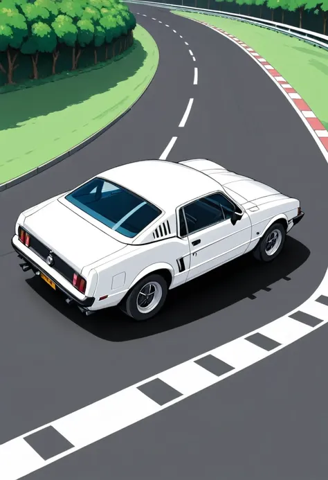 Create a sequence of 6 sprites that show the rear view of a white car, inspired by a classic 1980 Mustang, virando. O fundo de cada sprite deve ser branco. The animation should capture the smooth, progressive motion of the car as it turns 

**Specific Deta...