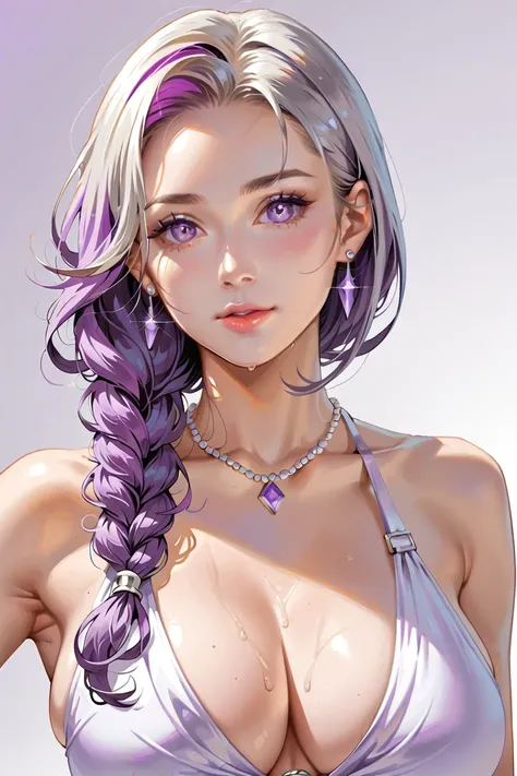 score_9, score_8_superior, score_7_superior,Beautiful woman, 18-year-old,Inji,One girl,alone,purple_hair,purple_eye,very_length_hair,gray_hair,Braiding_ponytail,big_chest,Slope_hair,黒hair, 長いhair, Wearing a bikini, detailed skin texture and pores ,Beautifu...