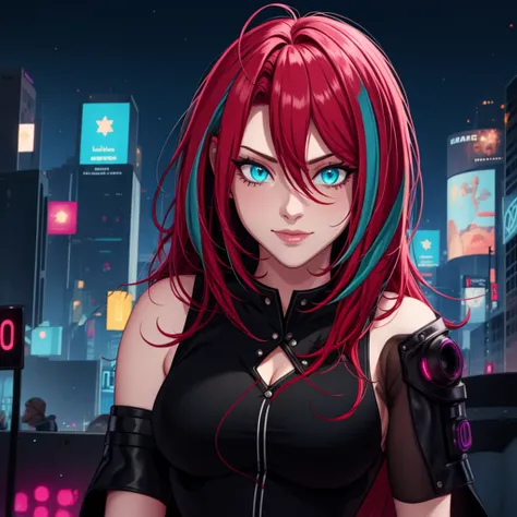 1girl,eva  ,lucy (cyberpunk), multicolored hair, asymmetrical hair, glowing blue eyes, cyberpunk, street, night
