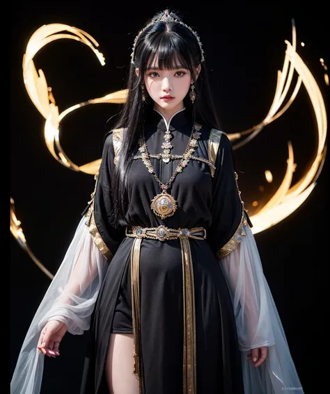 a mongolian princess girl,bangs black hair,standing,looking at to the viewer,(very detailed: 1.3),ultra realistic,hdr,(high dyna...