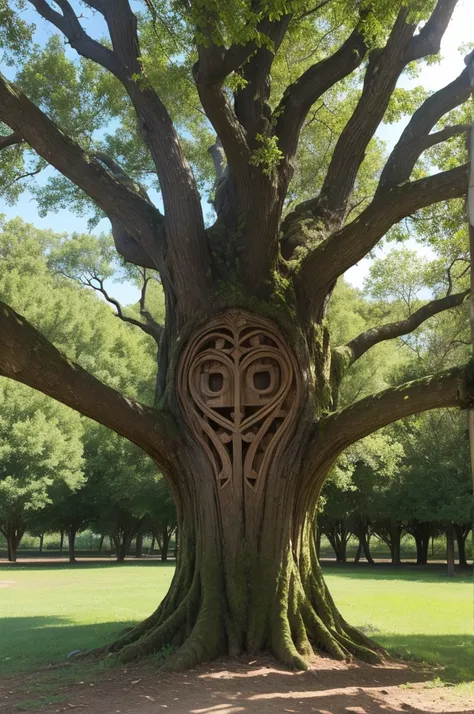 A carved tree in the shape of a  