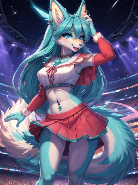 Chica anime,tennage girl 18 years old, anime style, cute hatsune miku x suicune, shy girl , Orejas de Kitsune, arte de dark natasha, city landscape, arte de vixen aztra, cuerpo completo, patas hermosas, cintura delgada, caderas amplias, navel white blouse,...