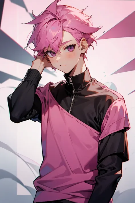 16k,boy,pink hair，casual wear