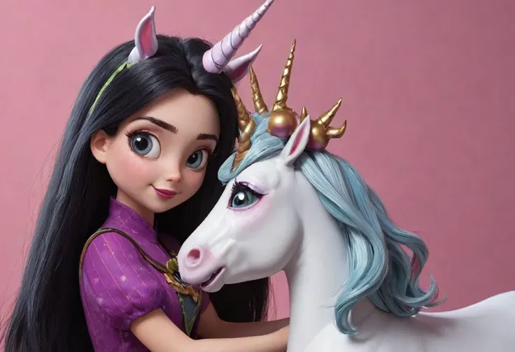 a wicked witch turned the girl unicorn into an ugly toy,and a good fairy lifted the curse but the magic horn on the girls head remained forever,girl with a unicorn horn,magic horn on the beautiful girls head,Pixar ((unicorn girl)).