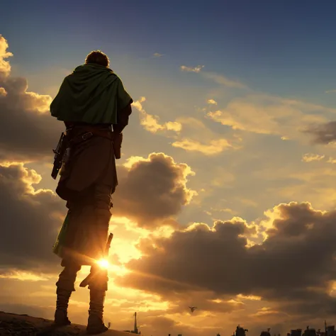 favela resident looking at the sky seeing the souls of his brothers rising to the sky