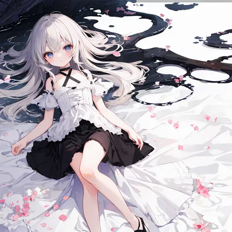 小Loli，Loli，HD，1080p，Extreme image quality，Depth of Field，whole body，poor，emaciated，White dress，Rich graphics，Lovely，Black skirt，gentle，Highest quality，More details