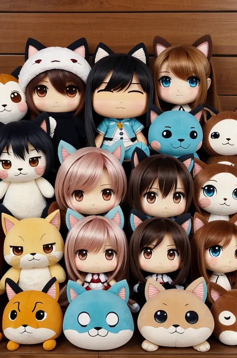 Genera un mundo de peluche con personajes de animes chibi y kwaii