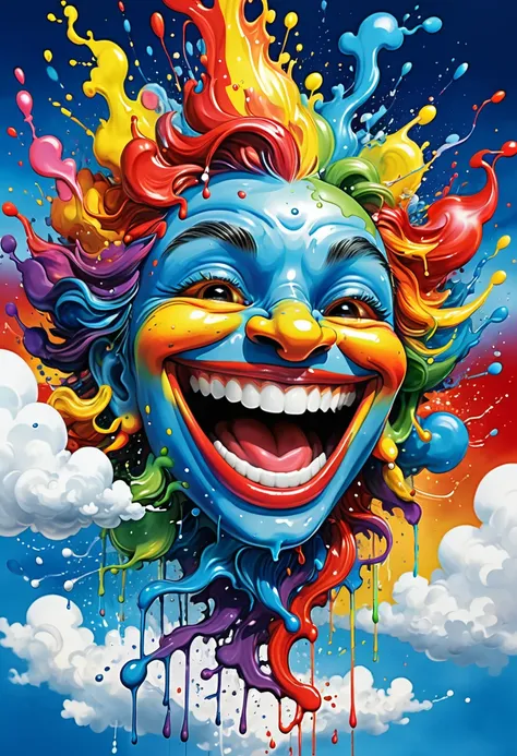 Laughing cloud (masterpiece, award winning artwork) many details, extreme detailed, full of details, Wide range of colors, high Dynamic zavy-splsh, paint splash, water splash ink art, line art