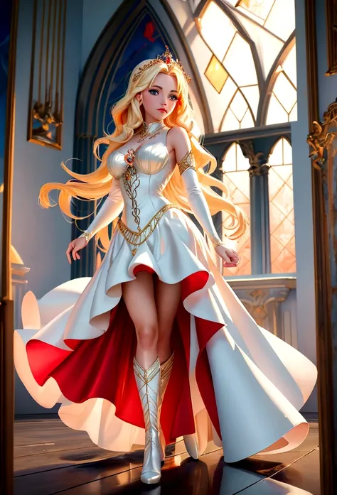 arafed, a picture of a female angel in high society prom event, divine beautiful female angel, blond hair, long hair, flowing ha...