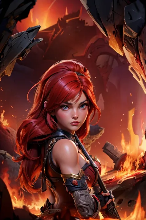 a close up of a woman with a sword and a fire in the background, alexstrasza, extremely detailed artgerm, miss fortune, brigitte from overwatch, katarina, miss fortune league of legends, brigitte, deviantart artstation cgscosiety, inspired by rossdraws, re...