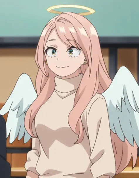 1girl, female focus, my hero academia screencap, boku no hero academia, pink hair, gold eyes, smiling, super long hair, cute, we...