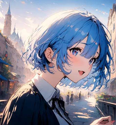 masterpiece, Highest quality, Rem, One girl, Collared shirt,Beautiful eyes,Blue Hair