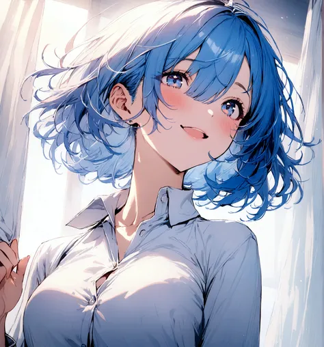 masterpiece, Highest quality, Rem, One girl, Collared shirt,Beautiful eyes,Blue Hair