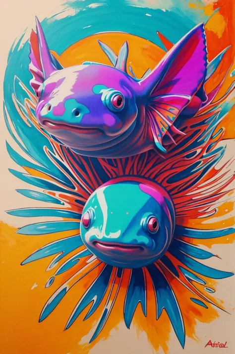 Generates an image of a ceramic axolotl painted with psychedelic art 