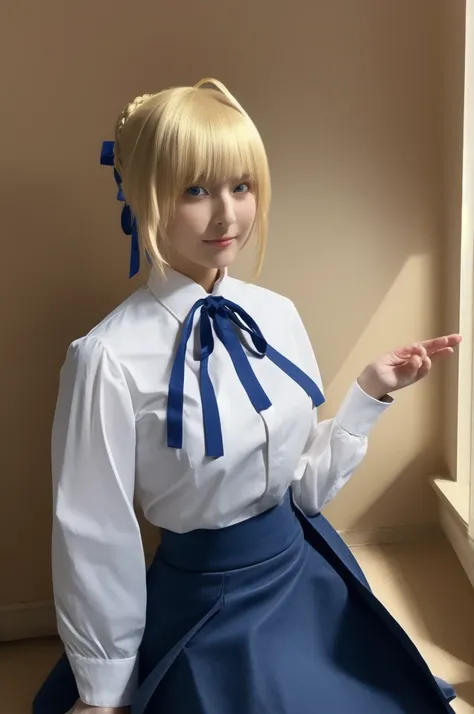 Super detailed,Very detailed,Highest quality,masterpiece,figure,
Things to know, One girl, Artoria Pendragon (destiny), alone, Cosplay,
Blonde, Ahoge,Hair Ribbon, short hair, Braided bun, Side Lock, bangs, 
pantyhose, shirt,skirt,  Neck ribbon, Long sleeve...