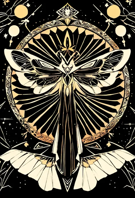 For your “METANOIA” tattoo shop, imagina un logo con una polilla estilizada en el centro, its wings spread and adorned with sacred geometry patterns that flow in ocher and black tones. The wings could have a watercolor effect to incorporate the black ink d...