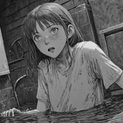 without sewage, (anime), bizarre scenario, Junji Ito, Yusuke Murata, black and white, 8k, anime, horror