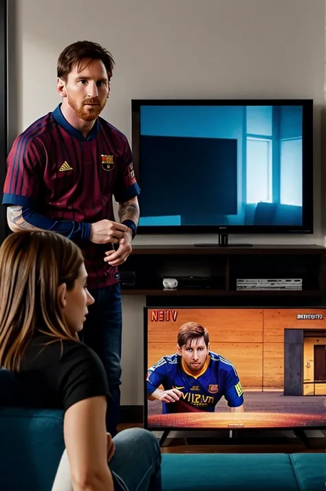 Messi viendo Netflix en su tv