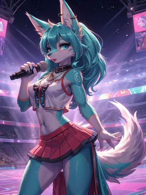 Chica anime,tennage girl 18 years old, anime style, cute hatsune miku x suicune, shy girl , Orejas de Kitsune, arte de dark natasha, city landscape, arte de vixen aztra, cuerpo completo, patas hermosas, cintura delgada, caderas amplias, navel white blouse,...