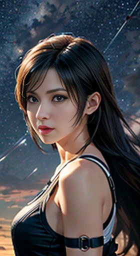 art station trends, cgsociety trends, complex, attention to detail, sharp focus, dramatic, starry sky, tifa lockhart in final fa...