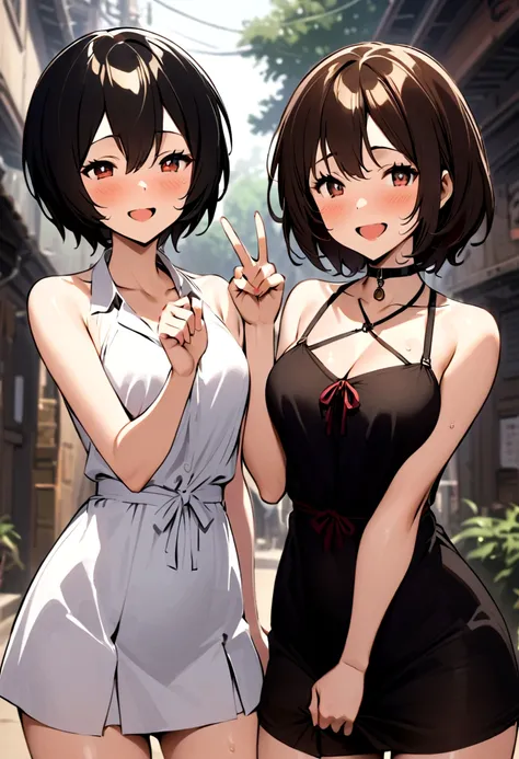 Two women, Shikinami Asuka and Ayanami Rei, have anal sex outdoors, smile, get excited, and urinate in a double peace sign