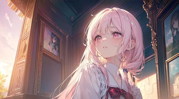 far,(((Highest quality、masterpiece、Ultra-fine、Ultra-fine、Exquisite、16k、Full HD,high school girl,))) 、Black Hair,((Sad), (((Looking up from below)))) 、((Soft sunlight、((sunny)) )),Dark Eyes、Long eyelashes、White skin、(Pale pink lips、Pale pink cheeks、thin and...